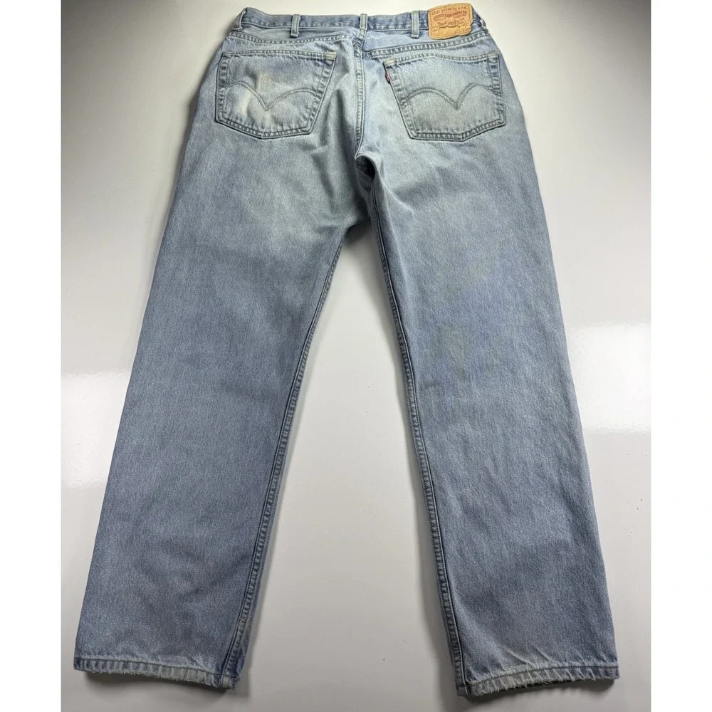 Levis 505 Jeans Mens 38x32 Regular Fit Straight Leg Denim Light Wash Casual Pant
